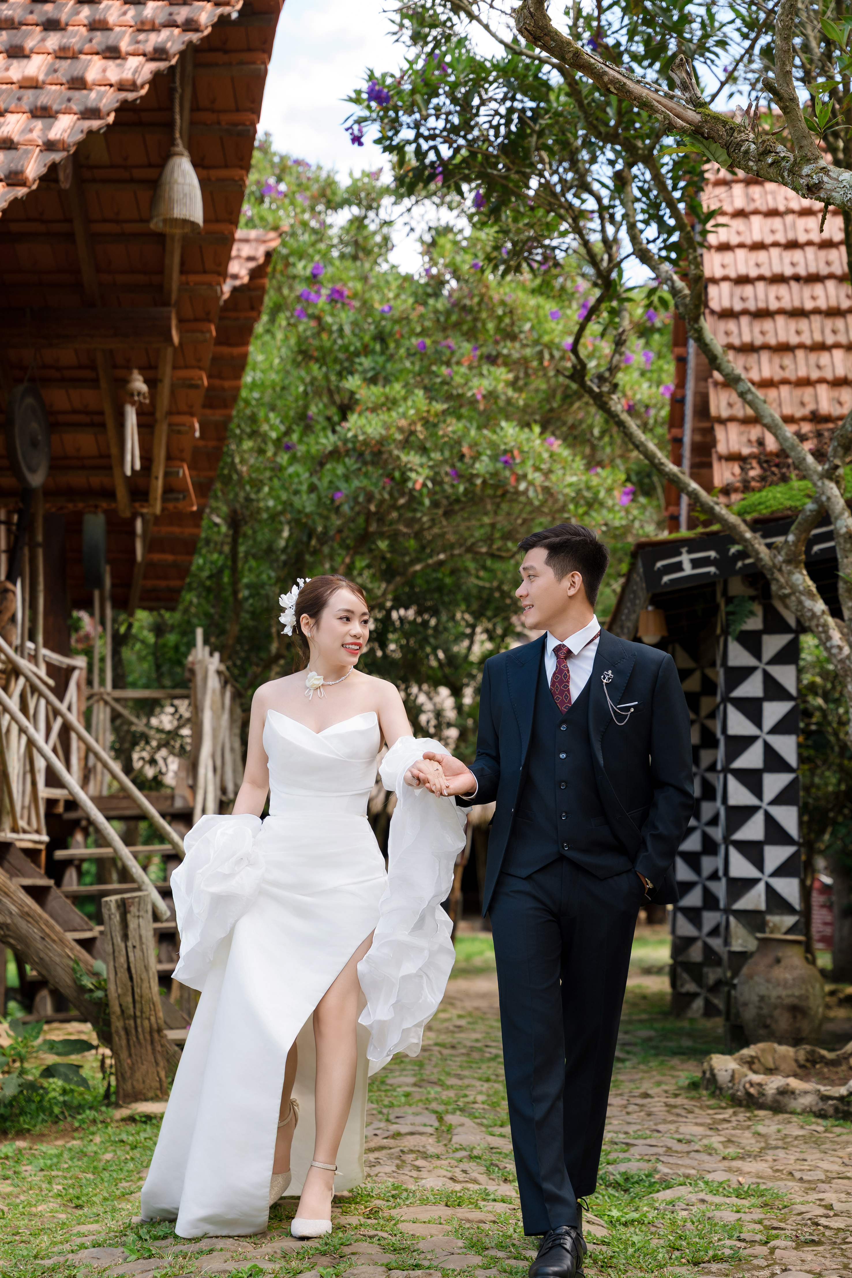 The couple sharing a joyful moment together