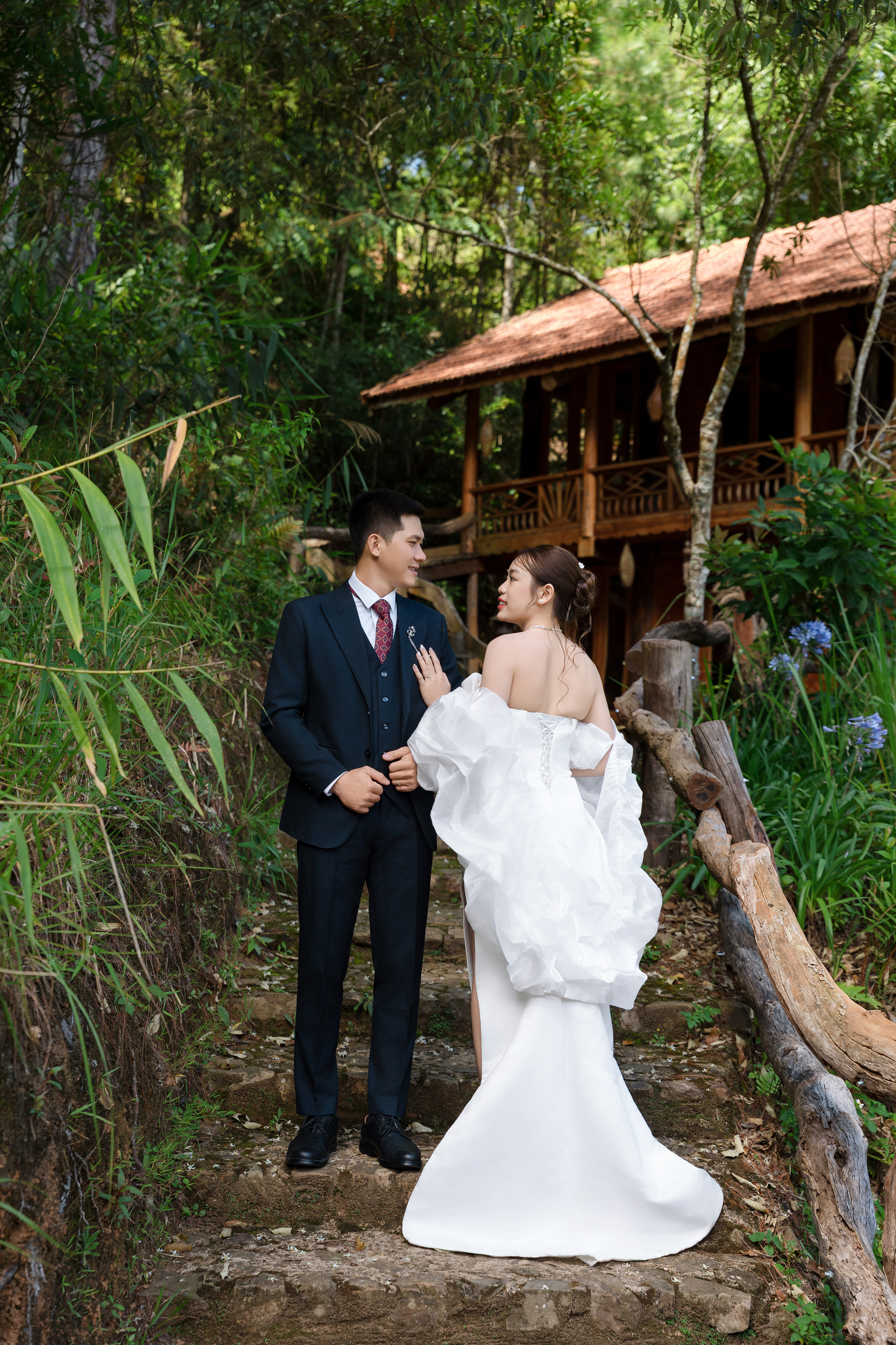 The couple sharing a romantic moment